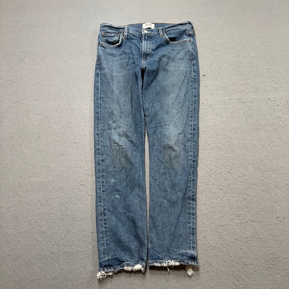 Agolde Denim - AGOLDE Jeans Women's 28 Blue Denim Straight Leg Mid Rise Classic Fit Distressed